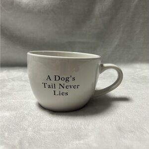 Hausenware white black ceramic large mug coffee cup "A Dog's Tail Never Lies"